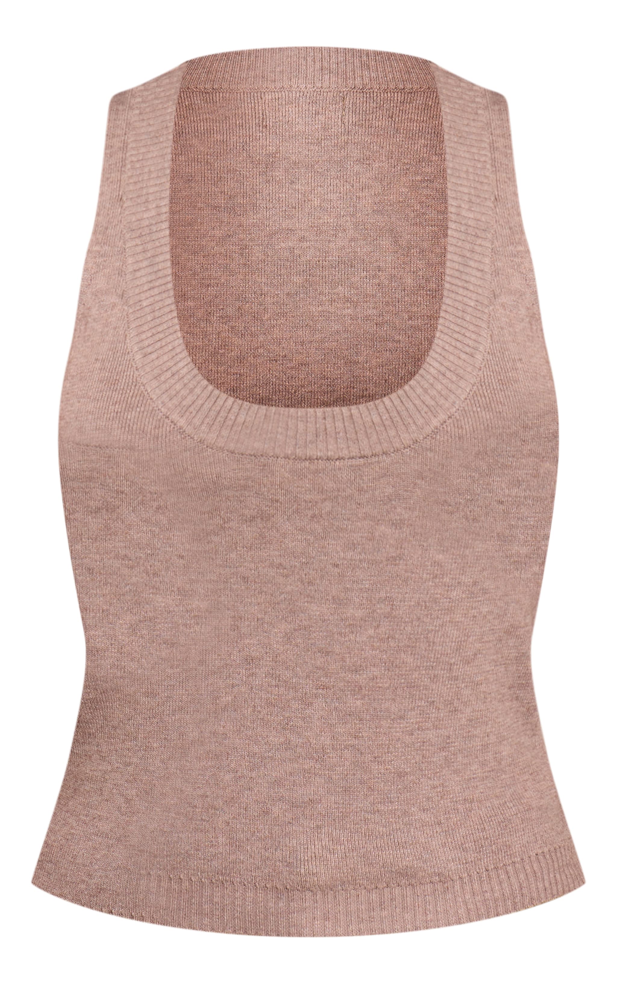 Petite Taupe Ribbed Knitted Vest Top image 5