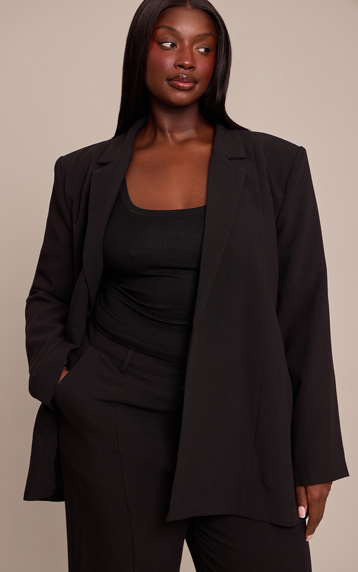 Plus Black Tailored Oversized Dad Blazer