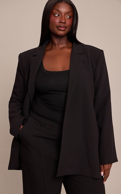 Plus Black Tailored Oversized Dad Blazer