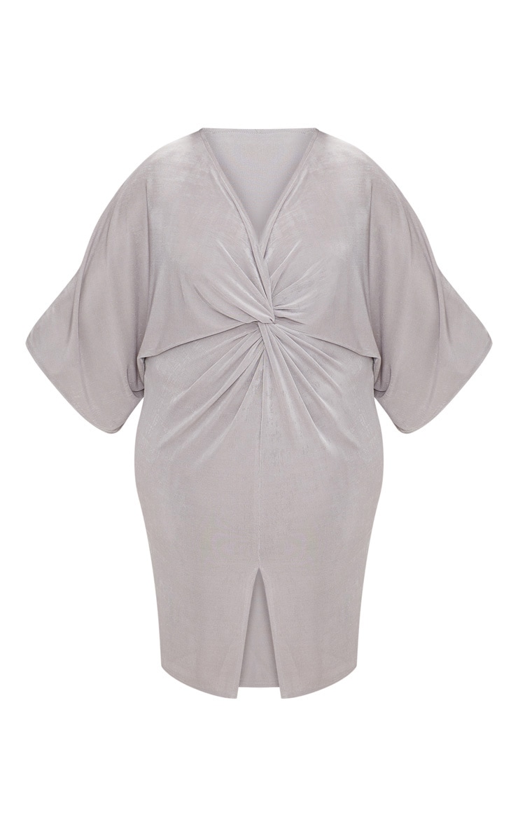 Plus Ice Grey Slinky Kimono Midi Dress image 3