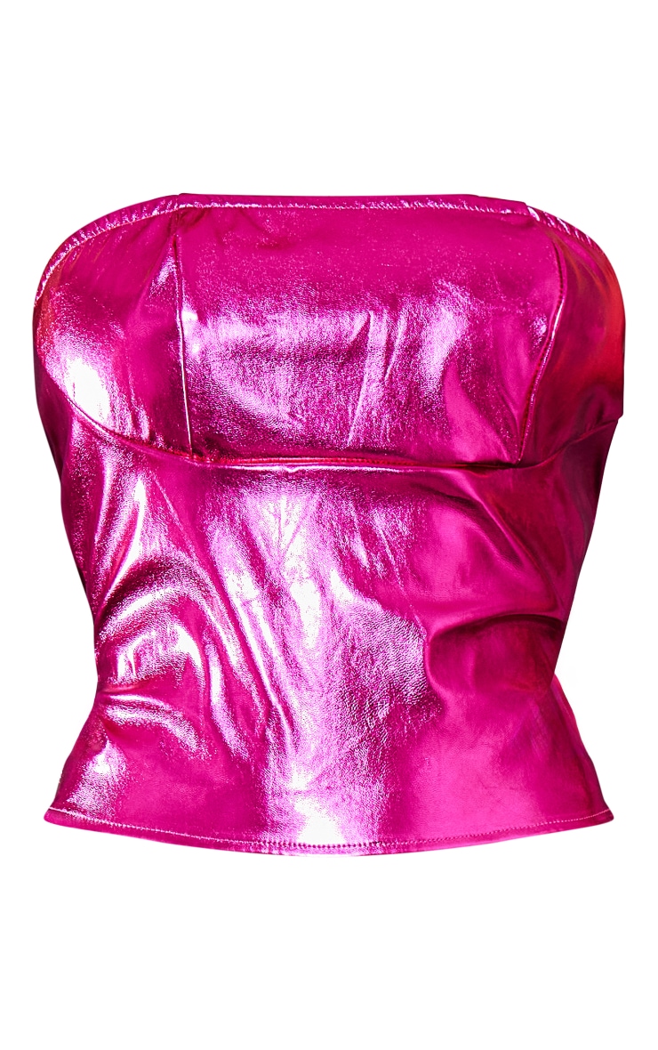 Hot Pink Metallic Faux Leather Underbust Seam Detail Corset image 5