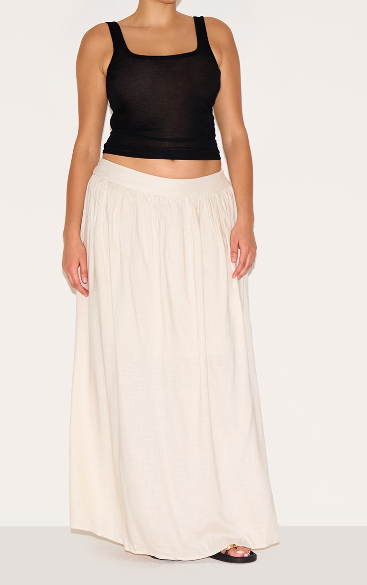 Plus Beige Cotton Pleated Maxi Skirt image 1