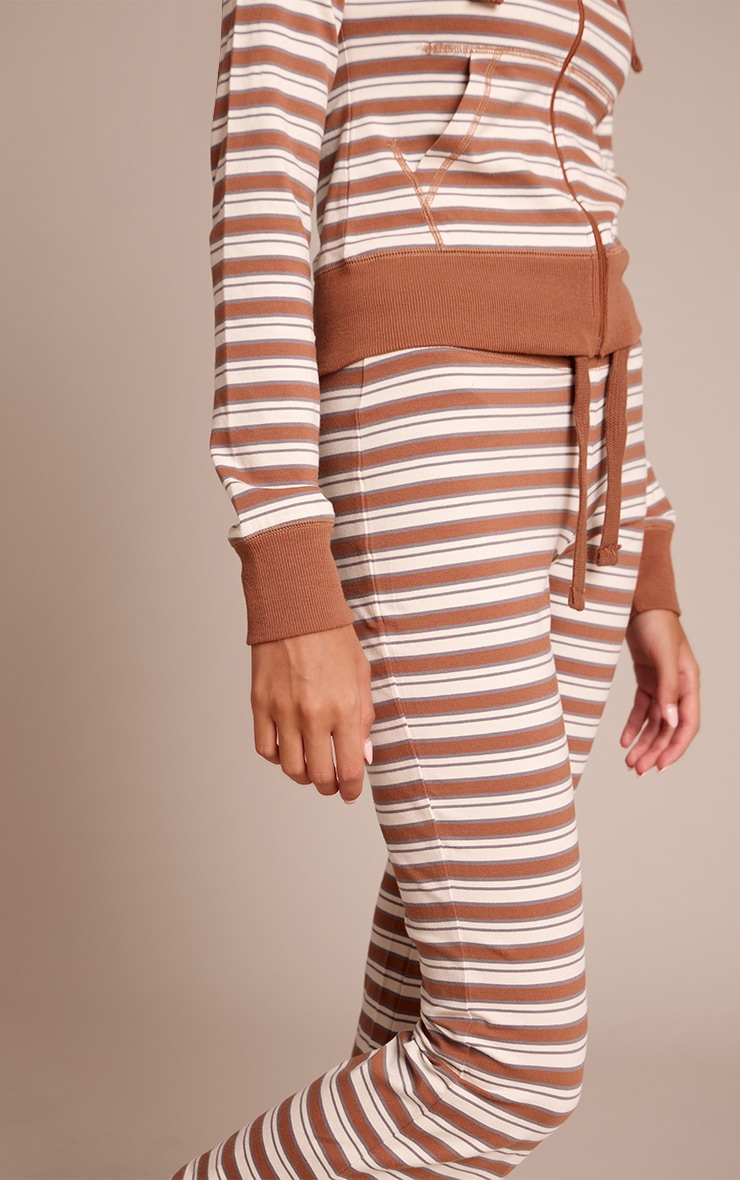 Light Brown Stripe Low Rise Skinny Flare Pants image 4
