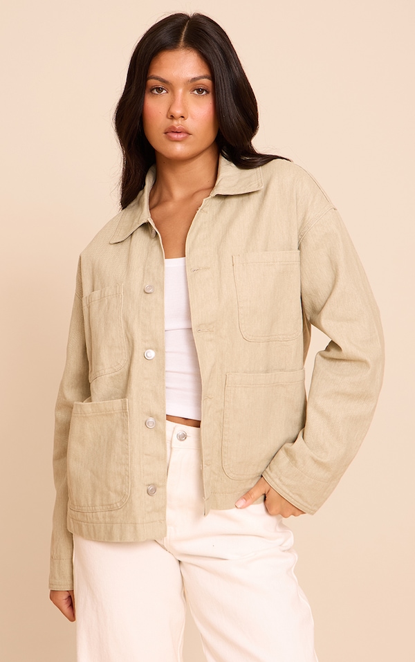 Veste en jean sable à poches incurvés