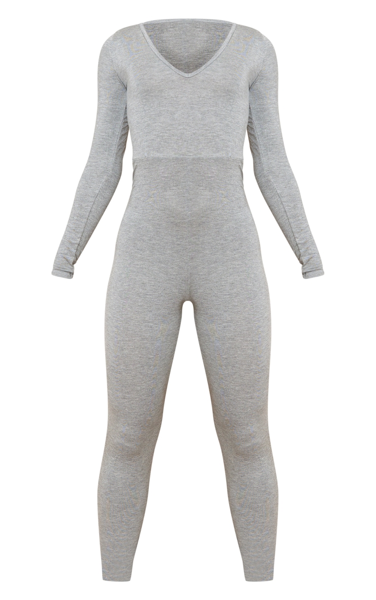 Grey Marl Seam Detail Long Sleeve Jumpsuit image 5