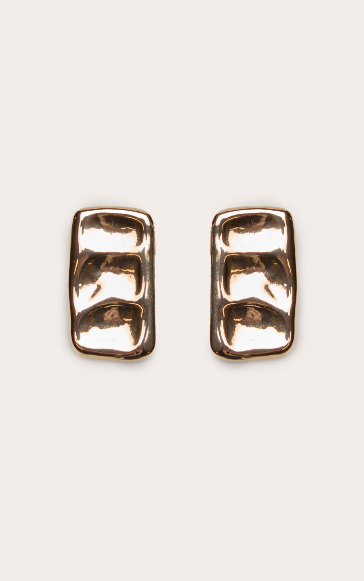 Gold Hammered Rectangular Earrings image 3