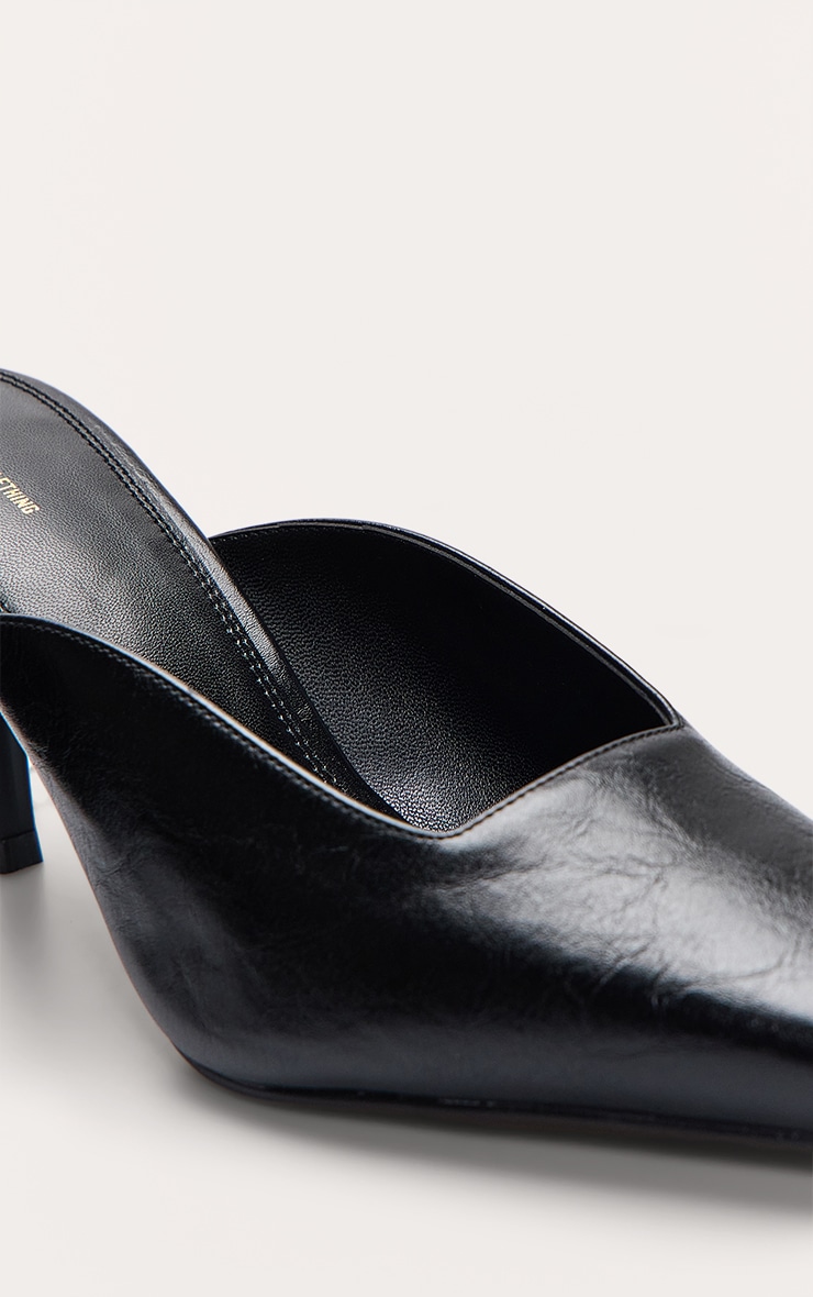 Black PU Squared Chiseled Toe Court Mules image 5