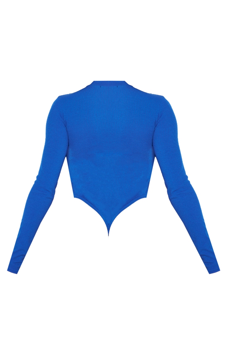 PRETTYLITTLETHING Bright Blue Rib Half Zip Bodysuit image 6