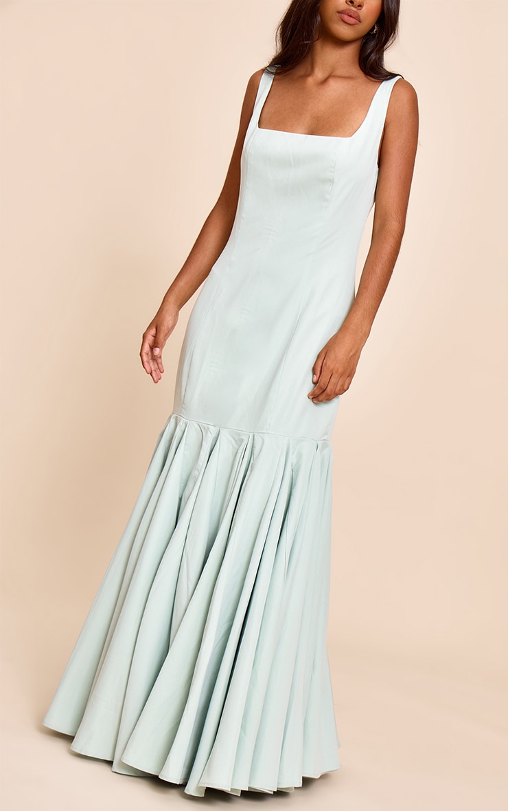 Petite Sage Green Seam Detail Frill Maxi Dress image 4