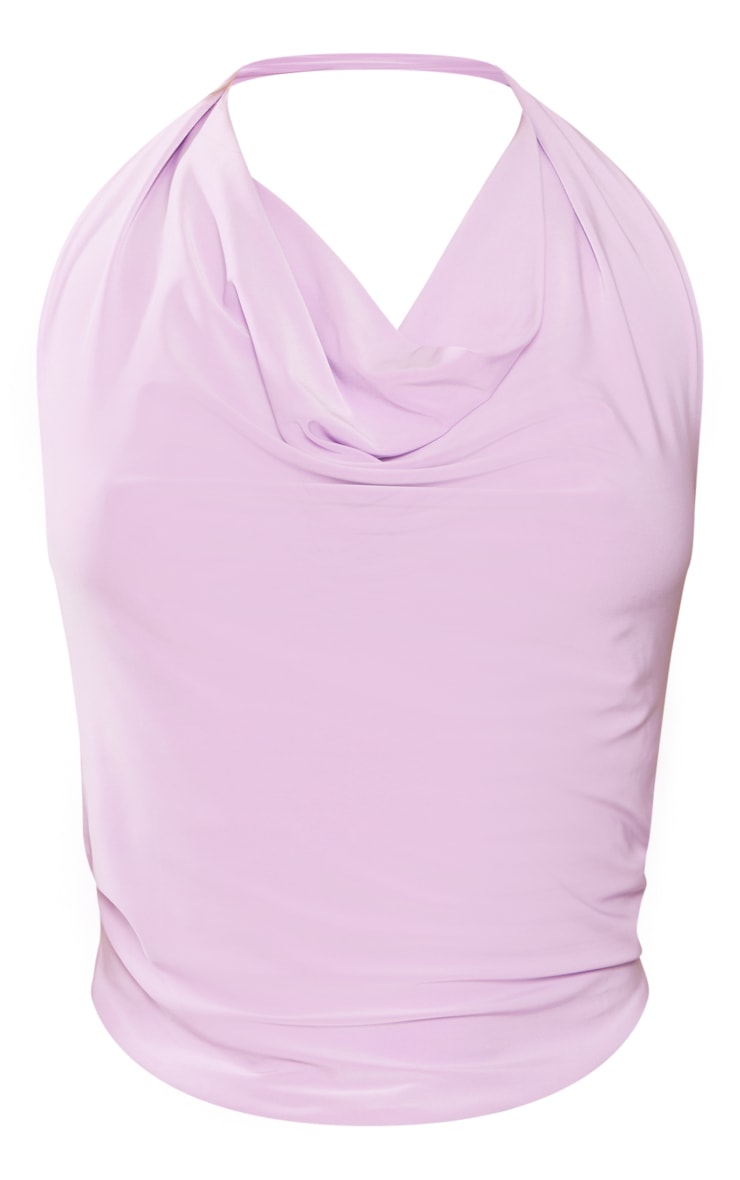 Lilac Slinky Cowl Backless Halter Neck Long Top