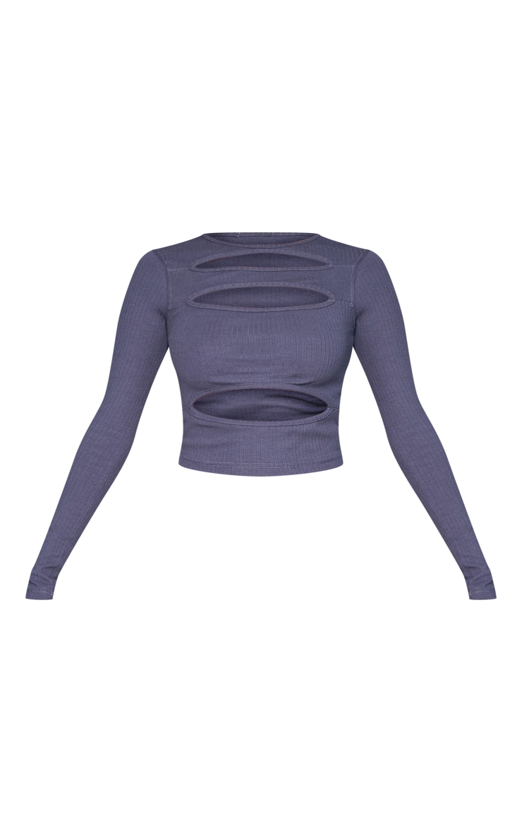 Charcoal Jumbo Rib Cut Out Long Sleeve Top image 5