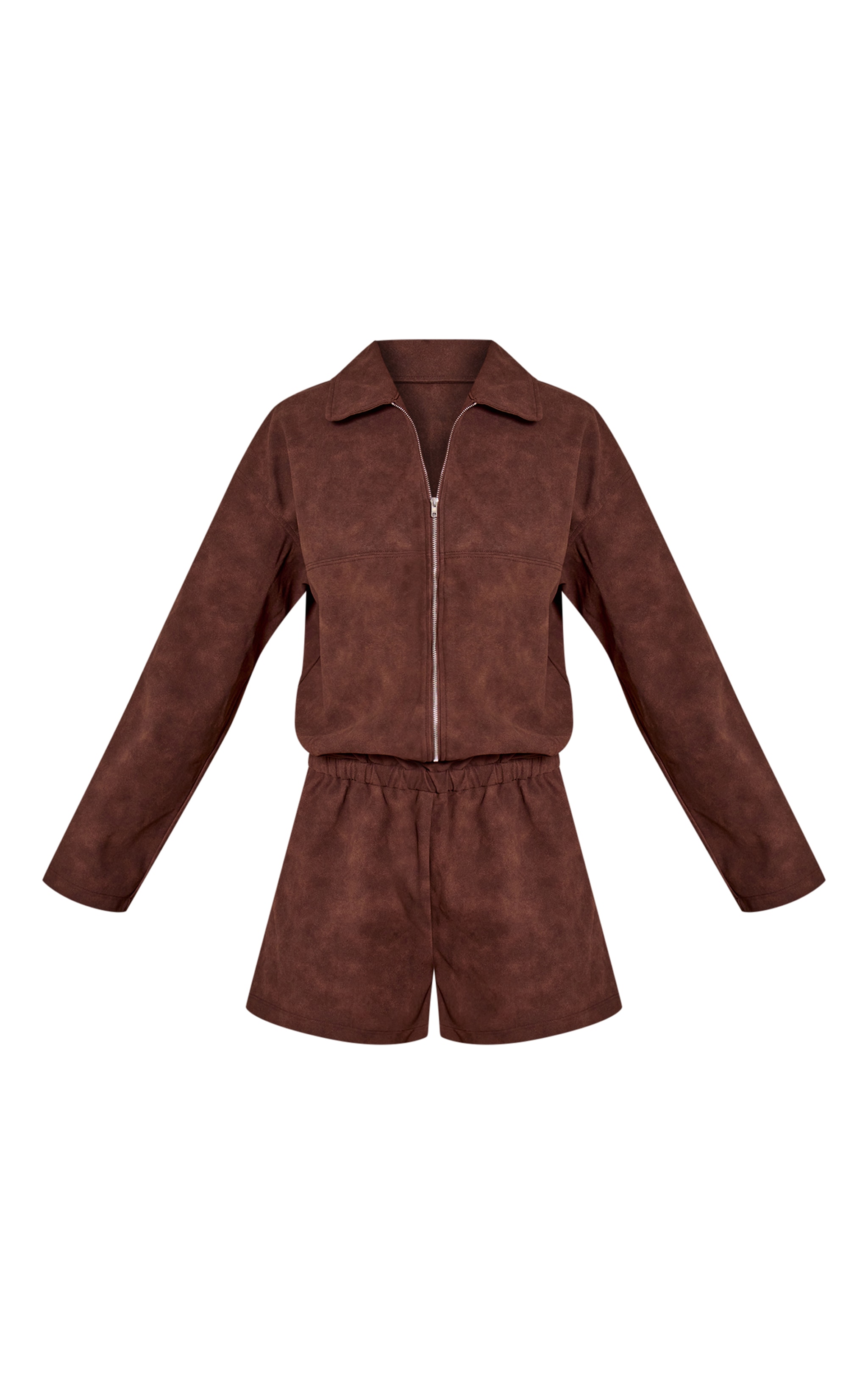 Chocolate Faux Suede Zip Up Romper image 5