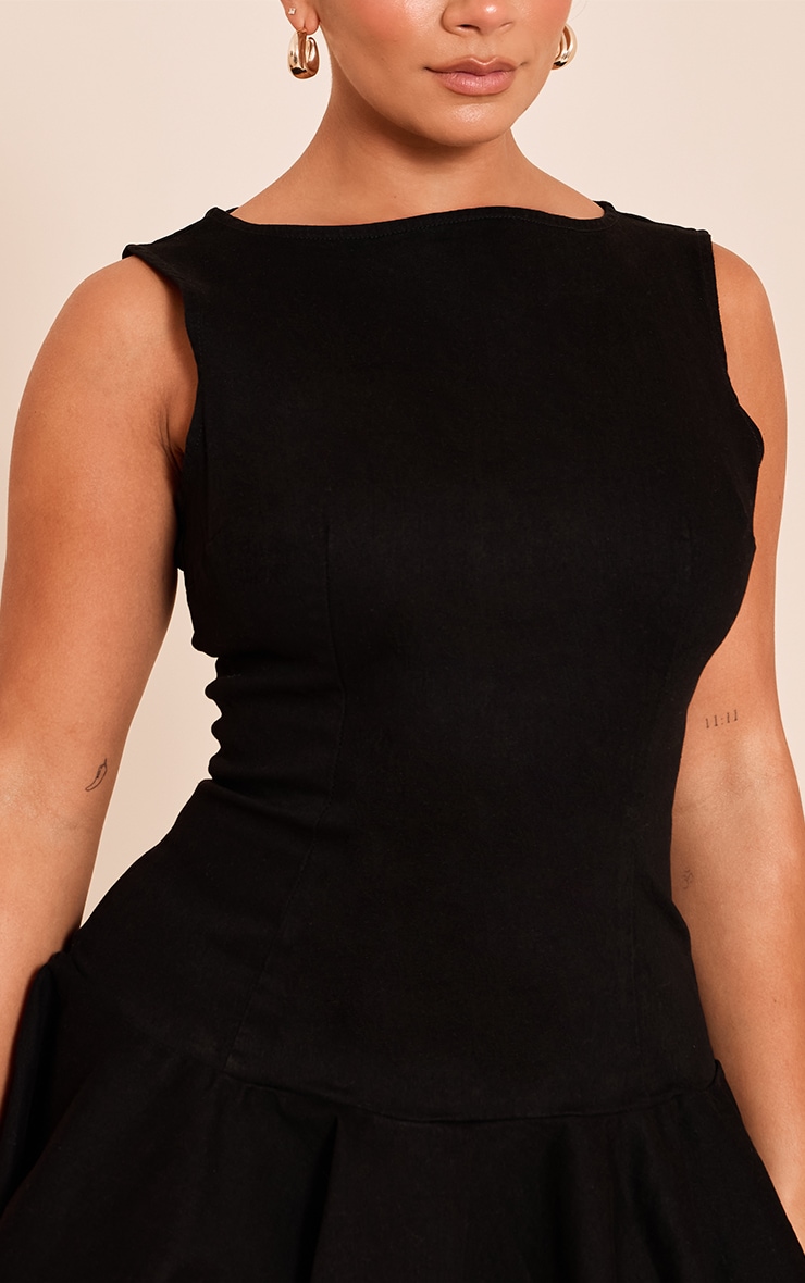 Shape Black Stretch Denim Boat Neck Dropped Hem Mini Dress image 4