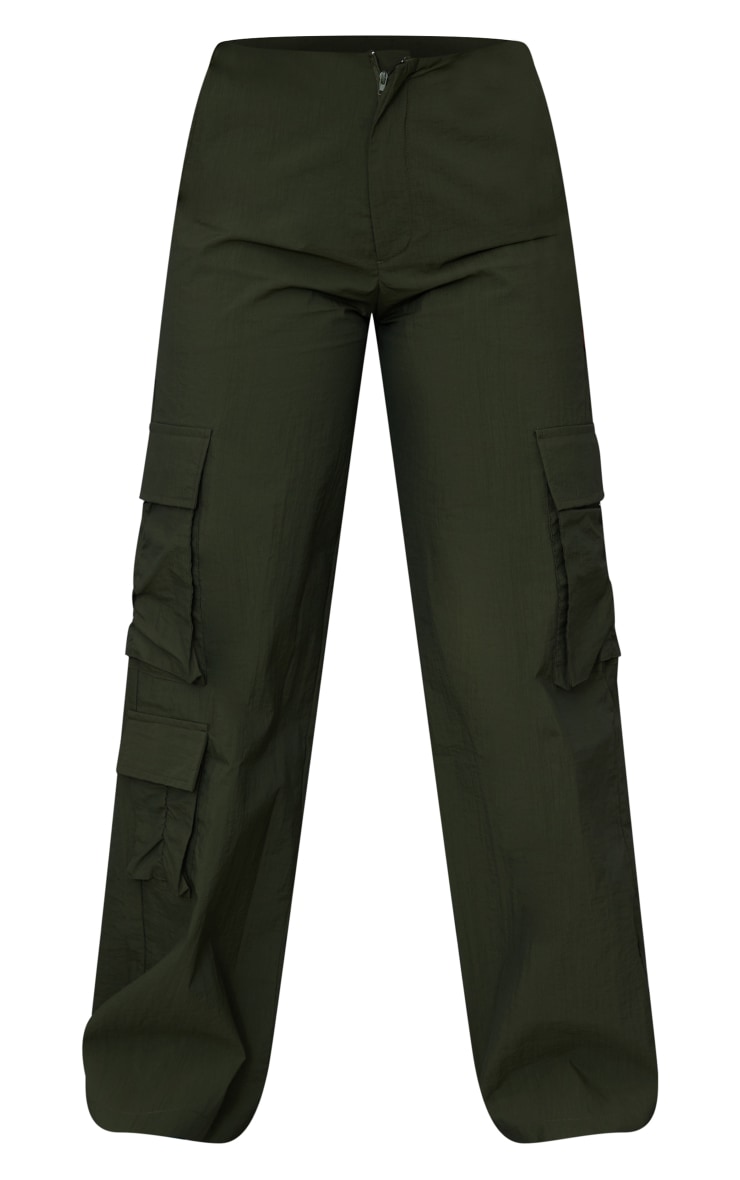 Khaki Nylon High Waist Cargos image 5