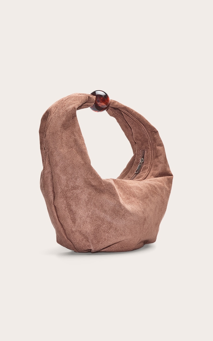 Sac à main en suédine café au lait à perle sur la anse image 2
