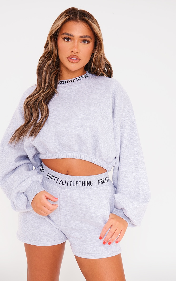 PLT Ash Grey Rib Collar Cinch Waist Sweatshirt | Athleisure