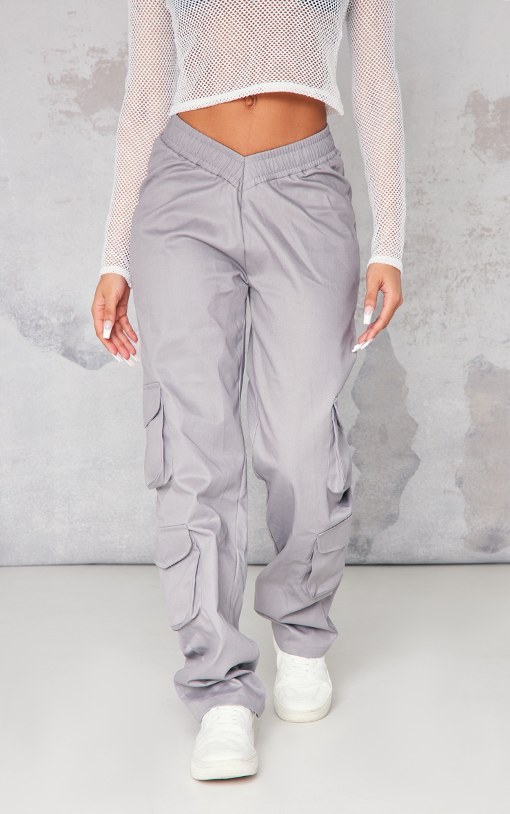 Grey Low Rise V-hem Cargos image 2