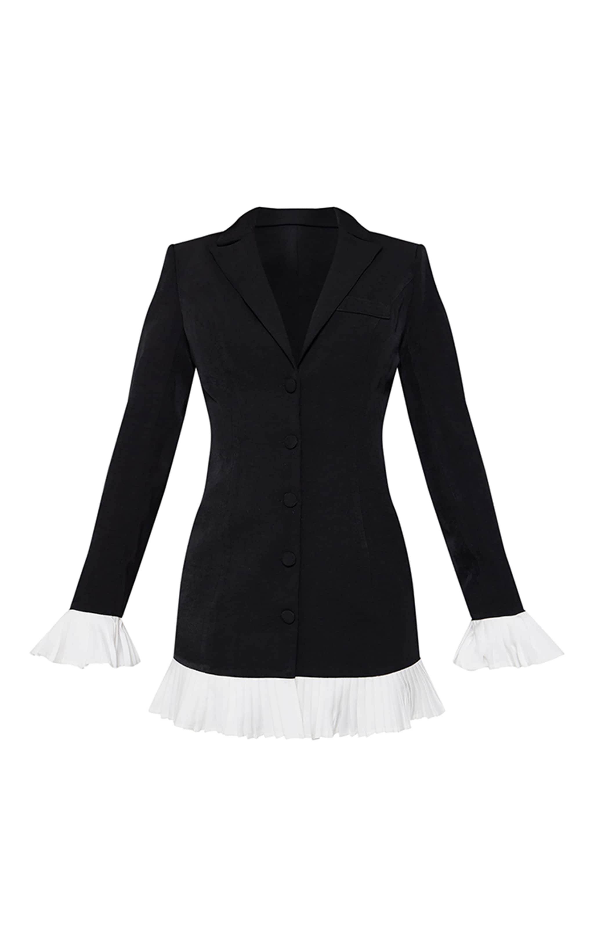 Robe blazer tissée deluxe noire à ourlet plissé contrastant image 5