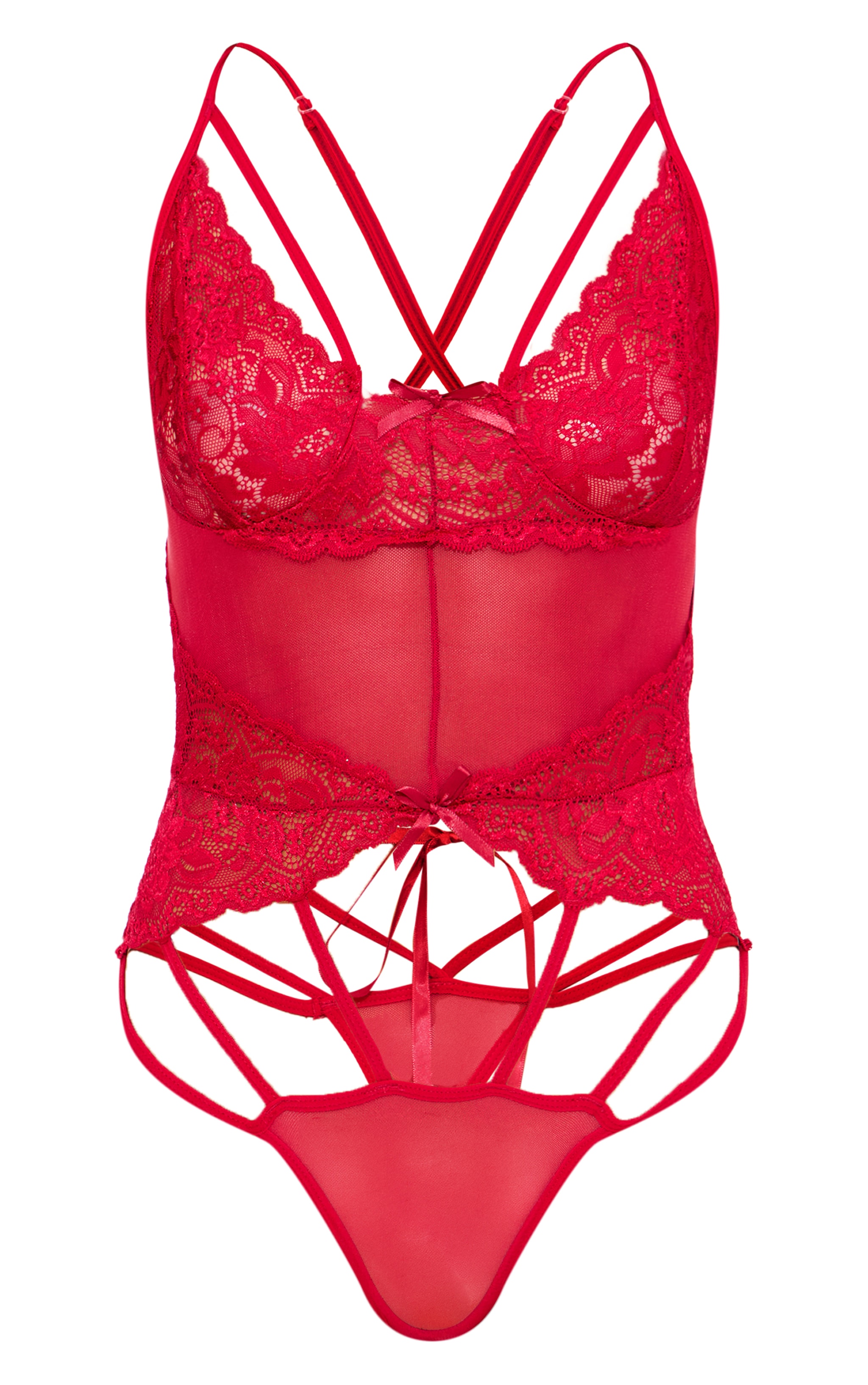 Body lingerie en dentelle rouge à détail lanières image 5