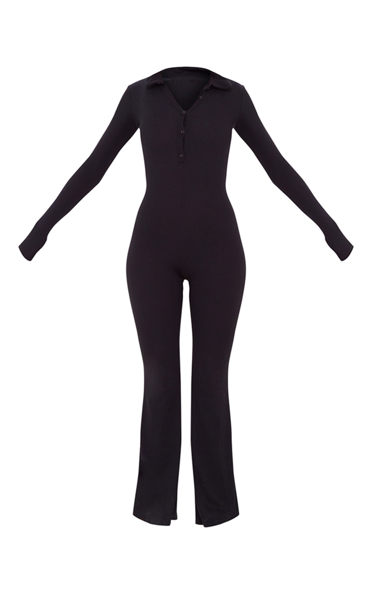 Tall Black Ribbed Flared Jumpsuit Tall PrettyLittleThing