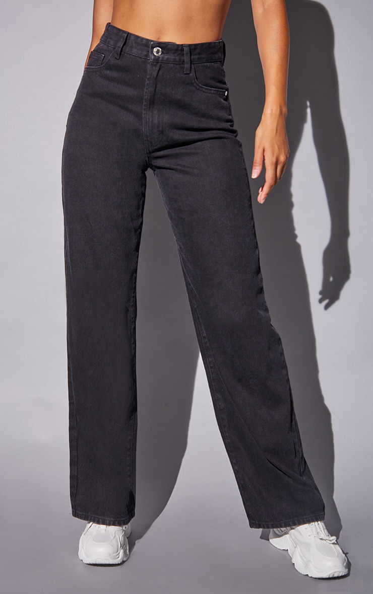 Washed Black Basic Wide Leg Jeans image 2