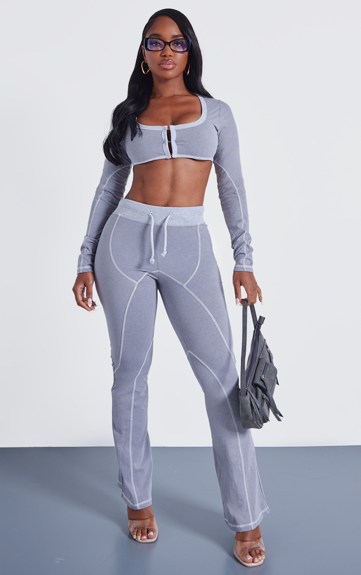 Shape Leggings flare en coton gris clair délavé à coutures apparentes image 1