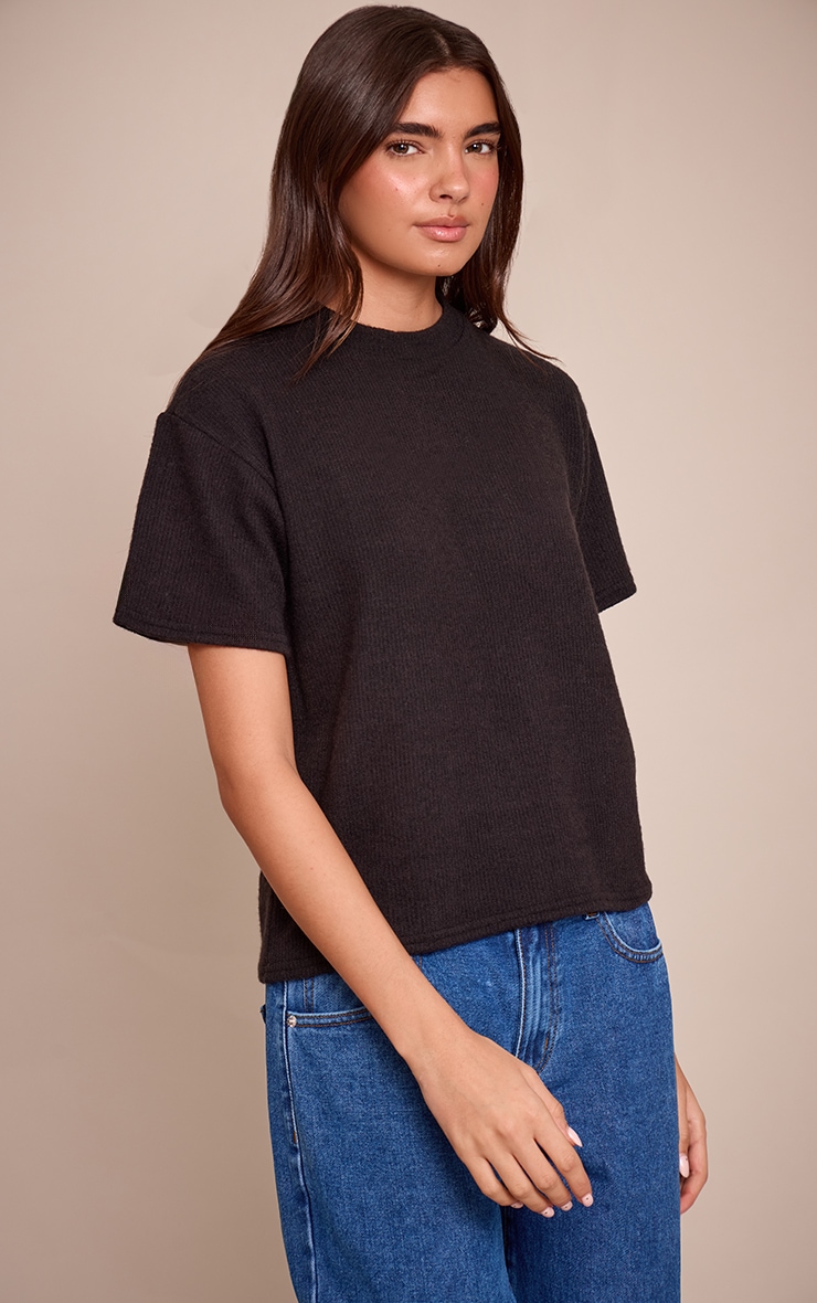 Black Wool Rib Loose Fitted T Shirt image 1