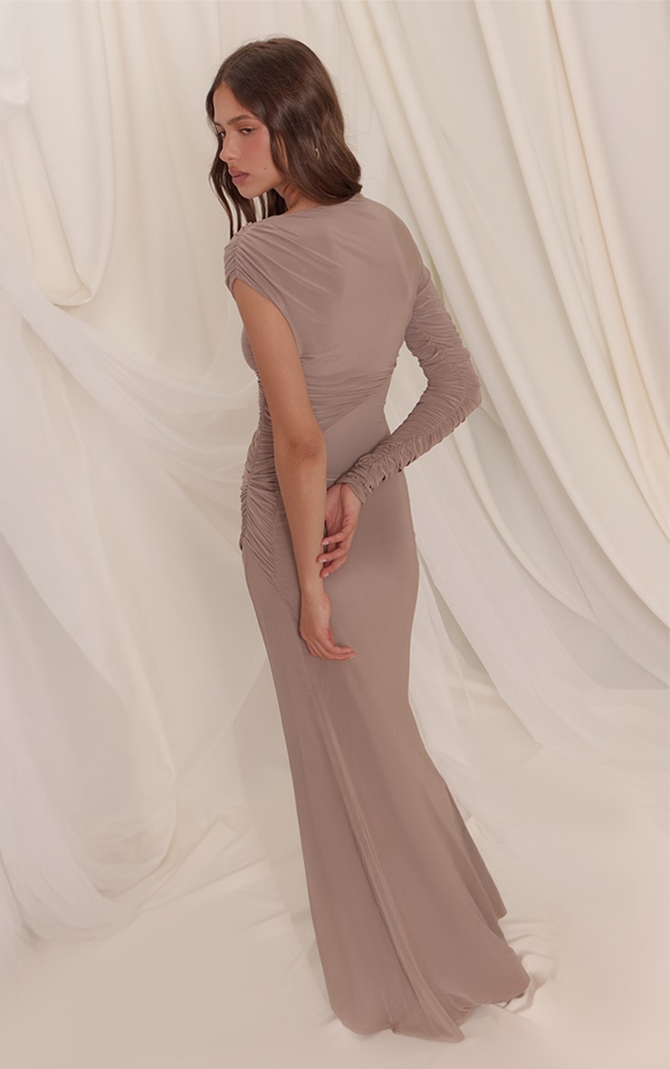 Stone Slinky Ruched Seam Asymmetric Maxi Dress image 2