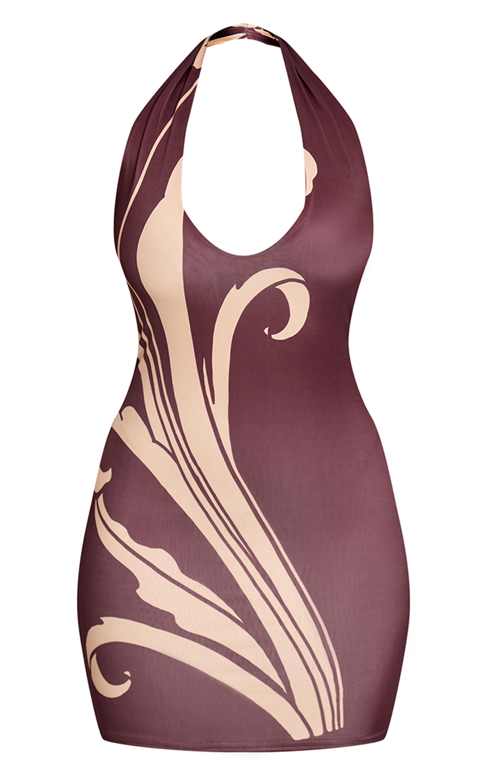 Shape Plum Orchid Print Slinky Halterneck Mini Dress image 5