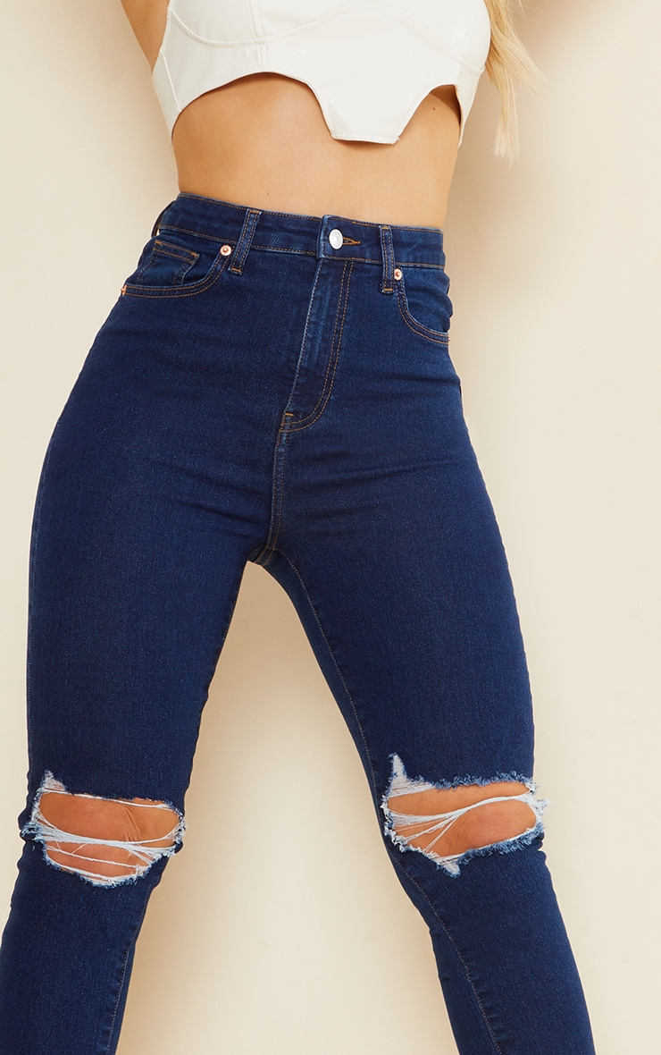PRETTYLITTLETHING Jean skinny délavé bleu indigo déchiré aux genoux à 5 poches image 4