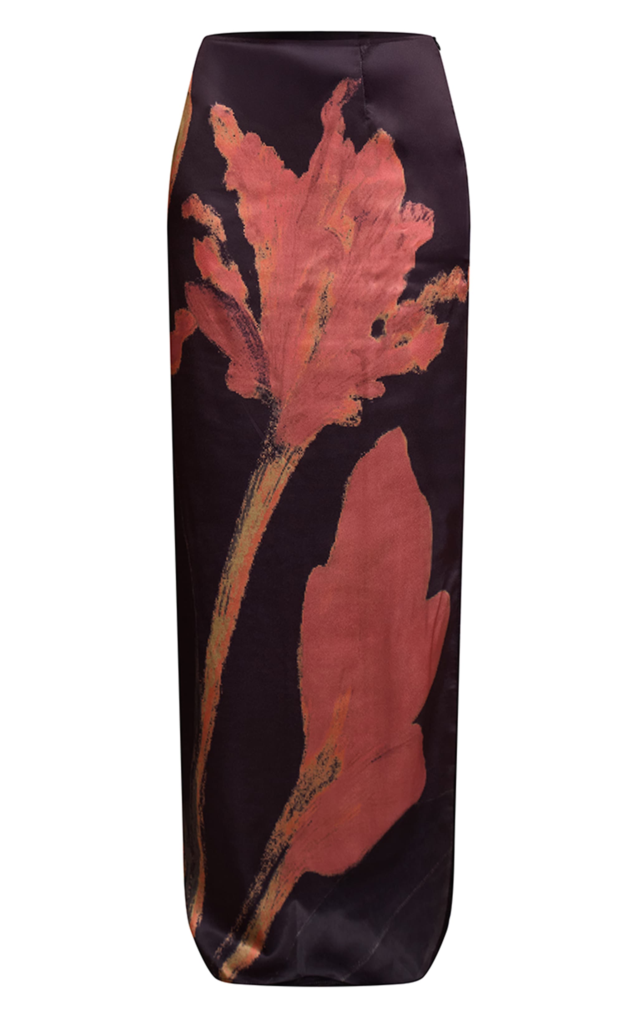 Black Floral Printed Satin Maxi Skirt image 5