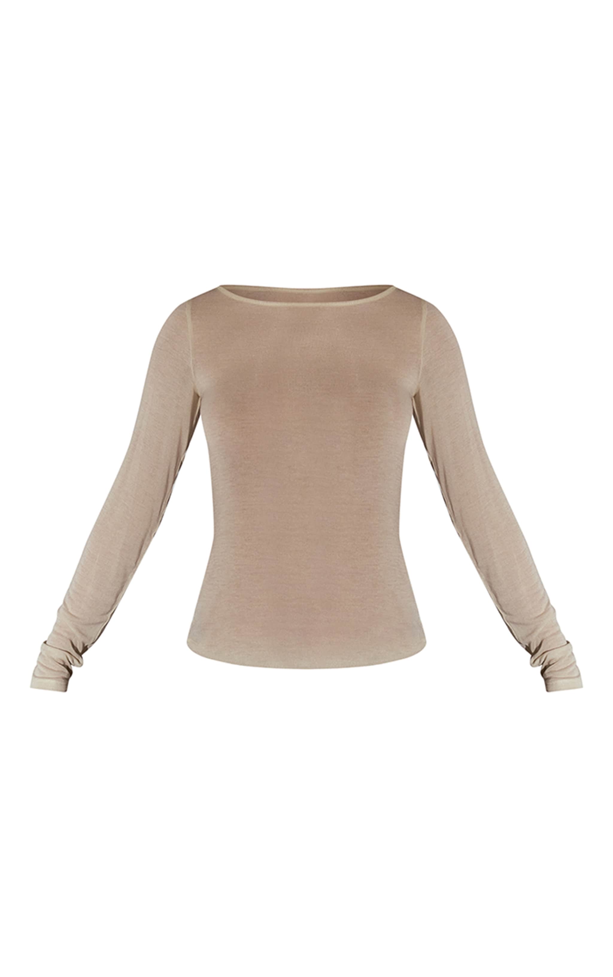 Cream Sheer Soft Touch Crew Neck Long Sleeve Top image 5