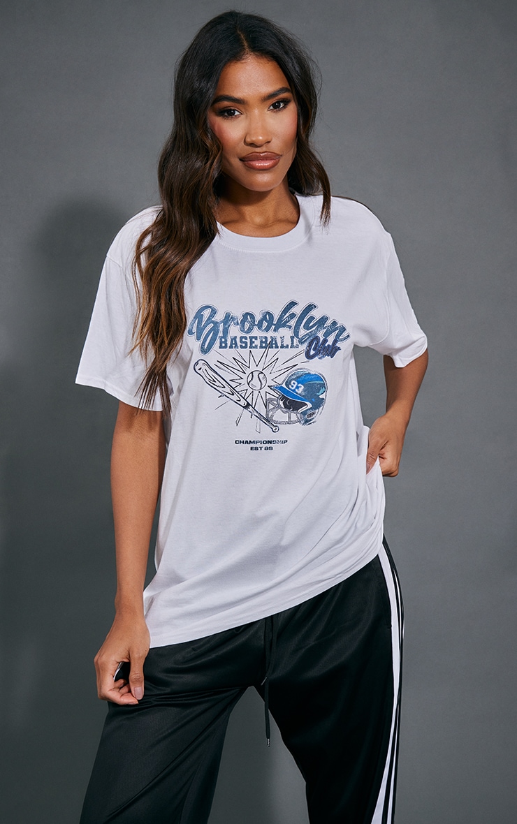 White Brooklyn Baseball Printed T Shirt image 2