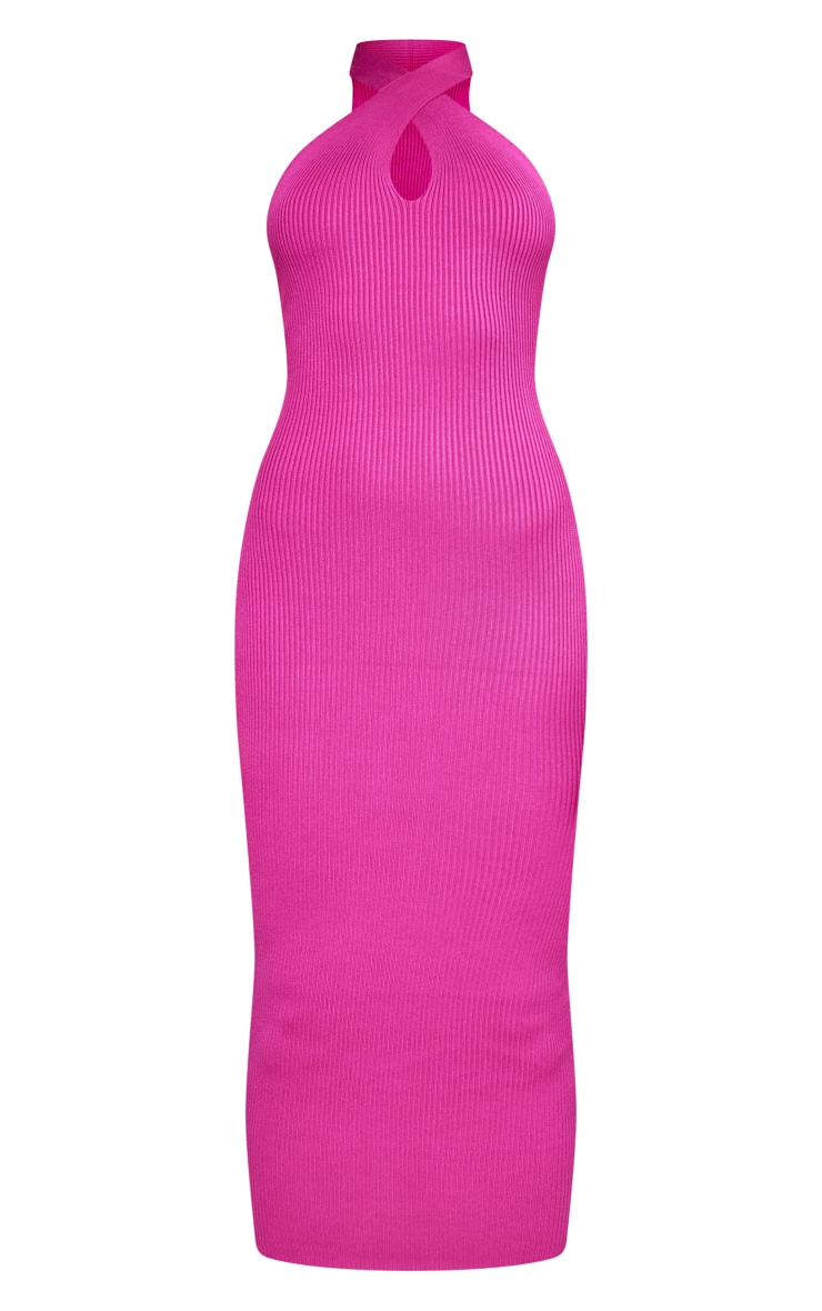 Lipstick Pink Plunge Twist Maxi Knitted Dress image 5