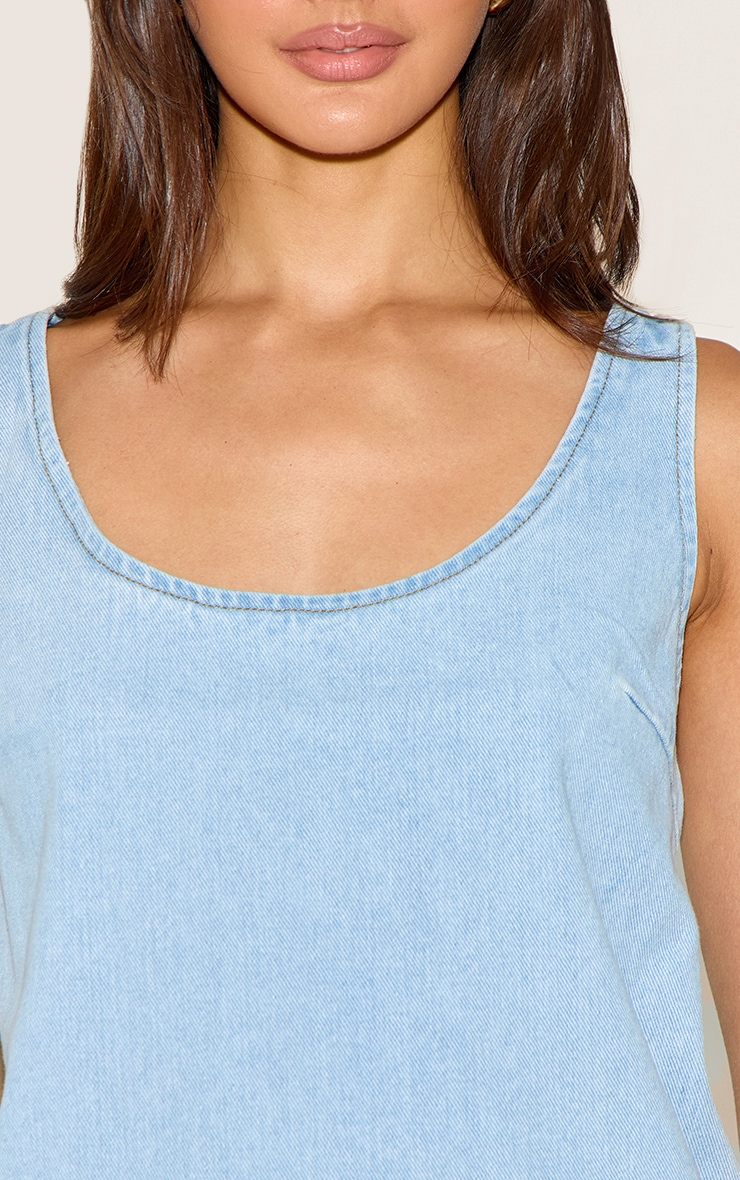 Light Blue A Line Shift Denim Mini Dress image 4