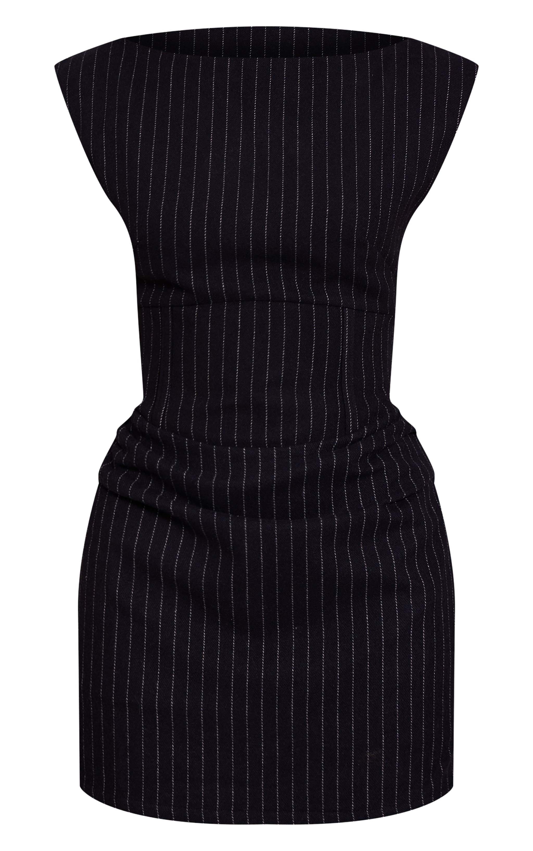 Robe moulante bleu marine froncée à fines rayures image 5