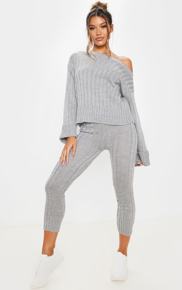 Grey Bardot Jumper And Legging Lounge Set