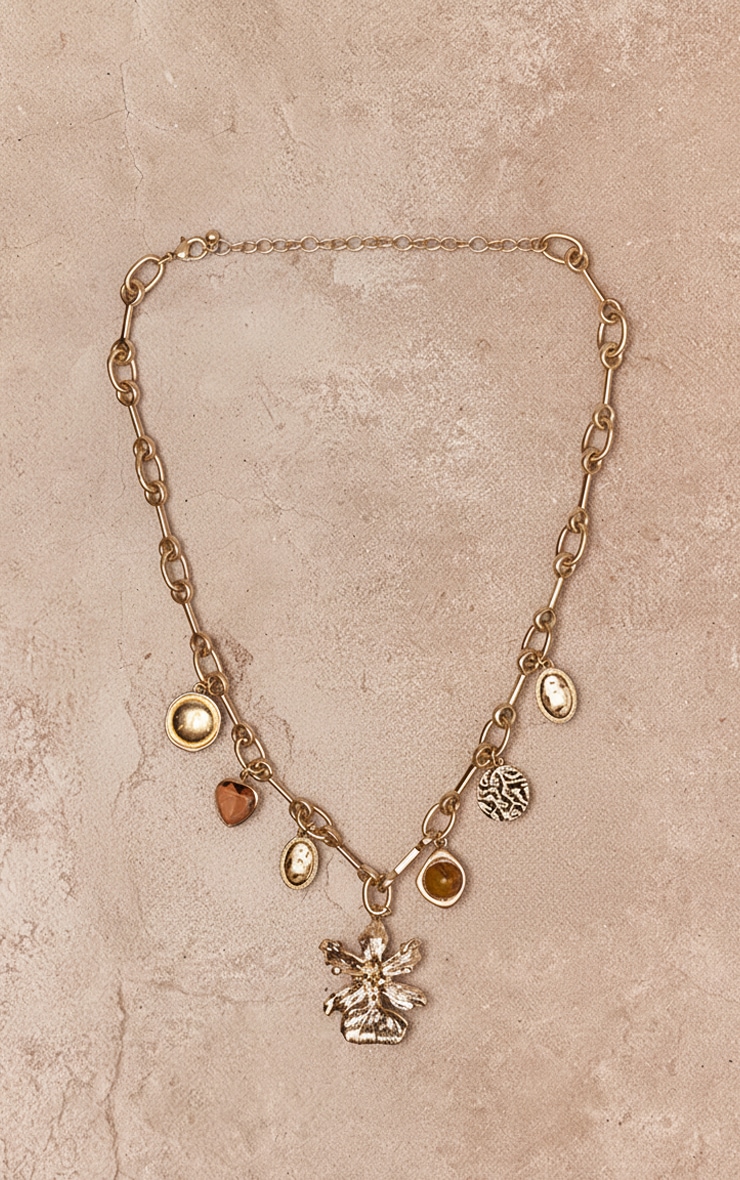 Gold Floral Medallion Pendant Necklace