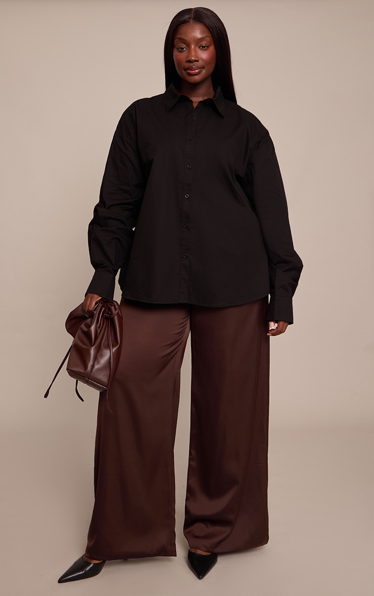 Plus Black Cotton Multi Button Cinched Shirt image 3