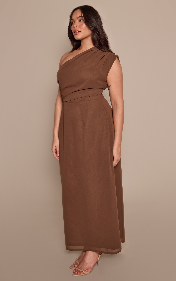Plus Chocolate Drape One Shoulder Maxi Dress  image 3