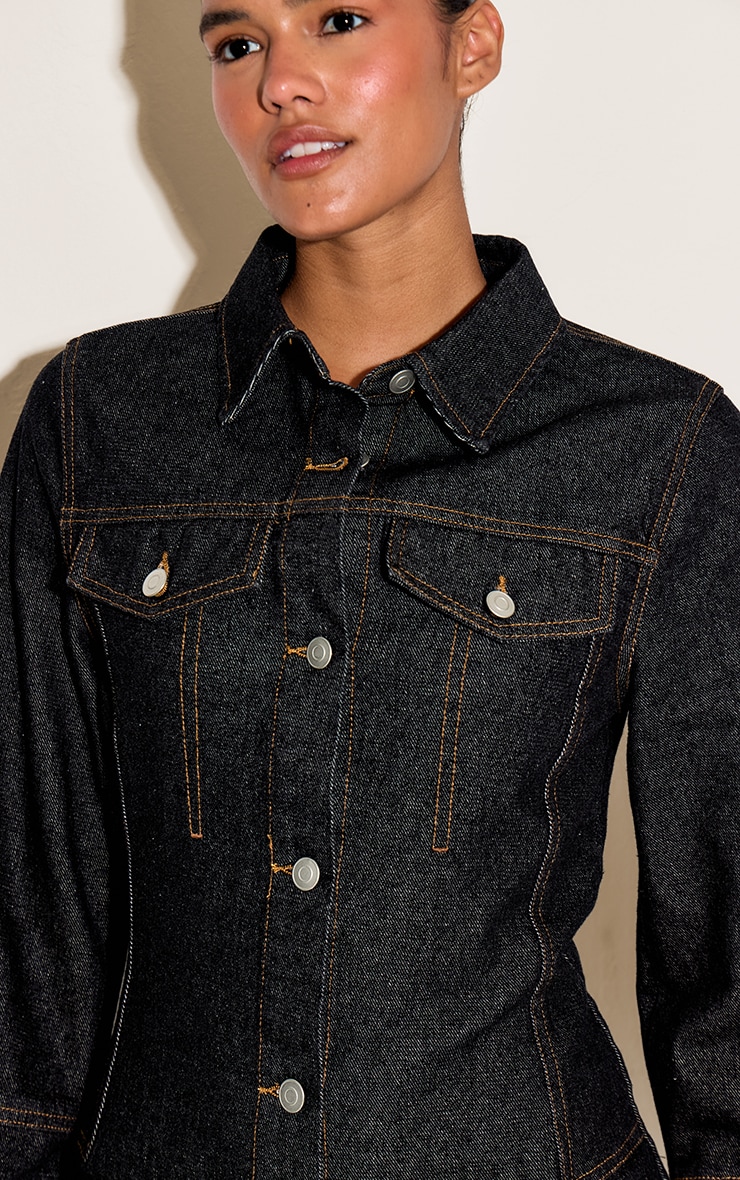 Raw Indigo Wash Seam Detail Long Sleeve Denim Shirt Dress image 4