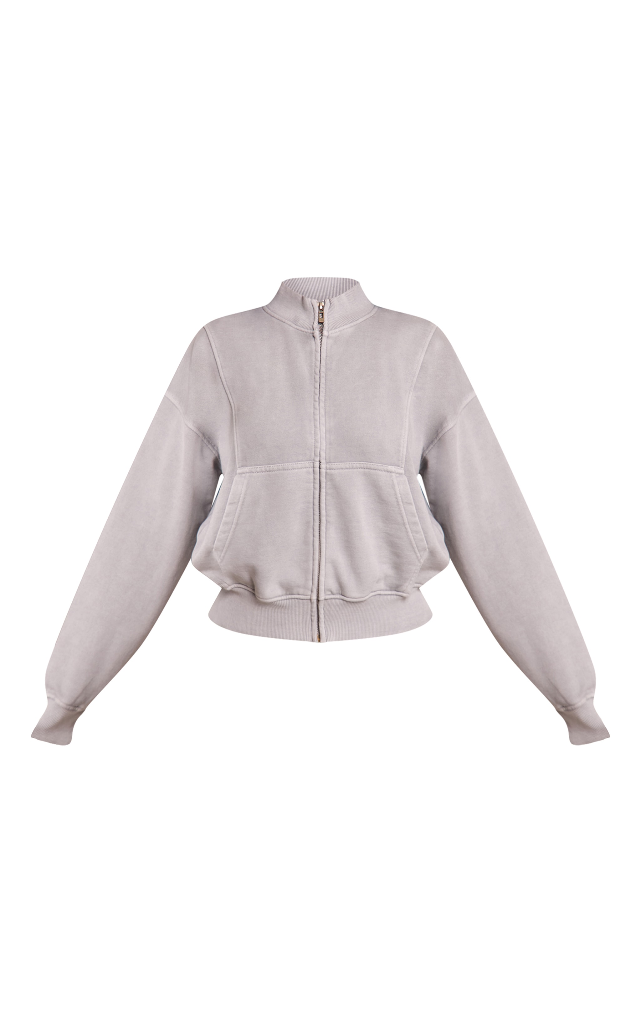 Petite Ash Grey Acid Wash Funnel Neck Zip Sweatshirt image 5