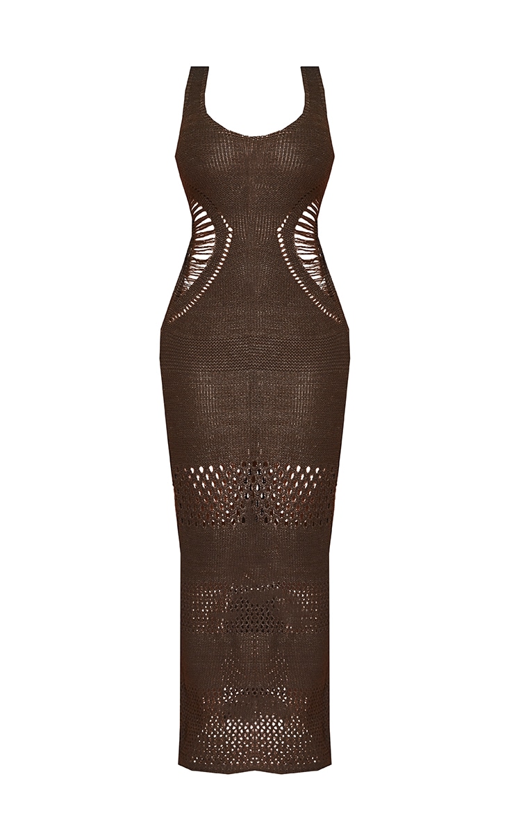 Petite Chocolate Crochet Plunged Maxi Dress image 5