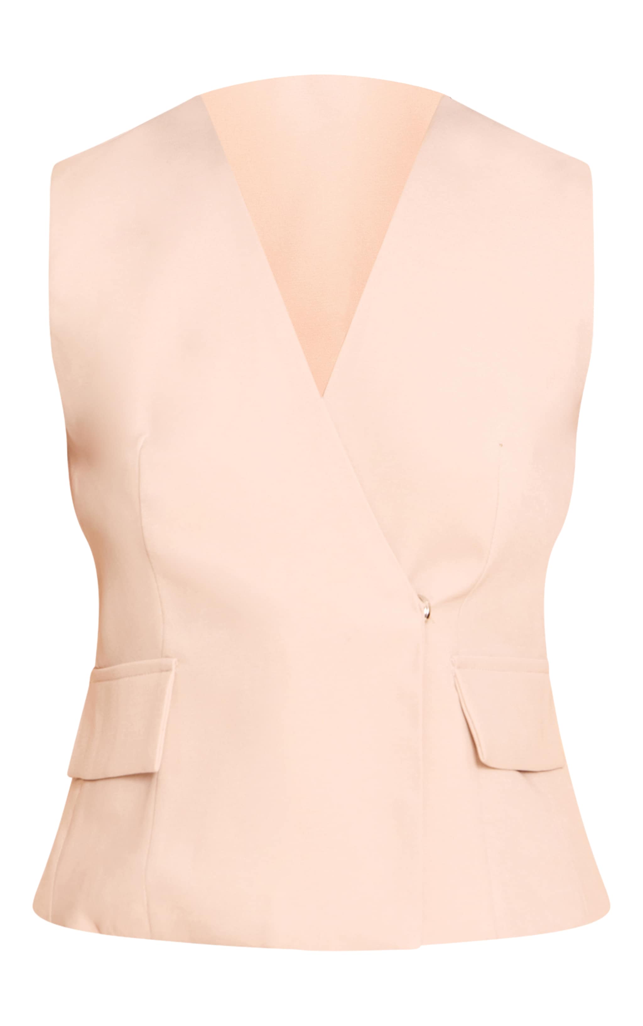 Ecru Woven Pocket Detail Plunge Vest image 5
