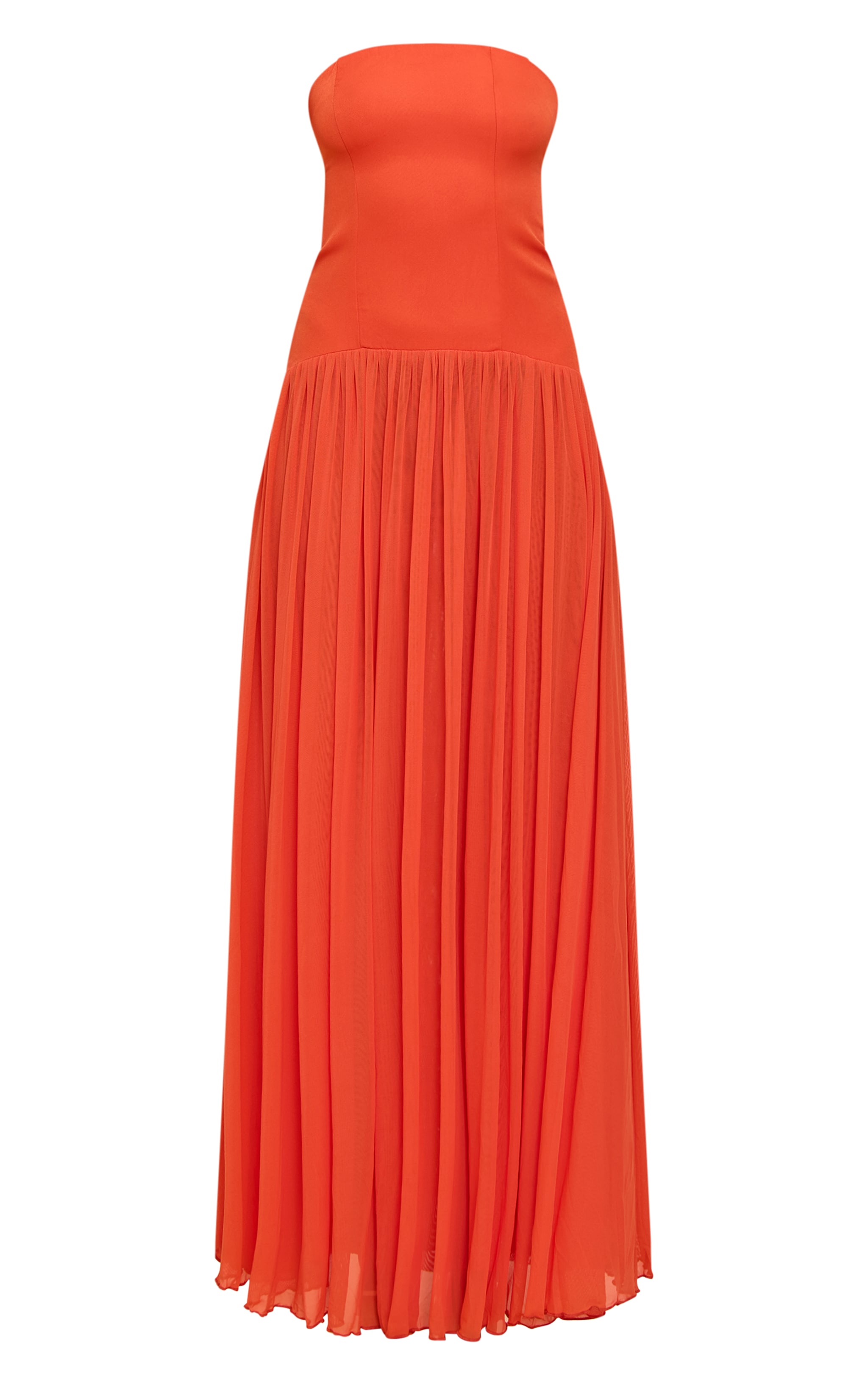 Orange Bandeau Chiffon Pleated Maxi Dress image 5