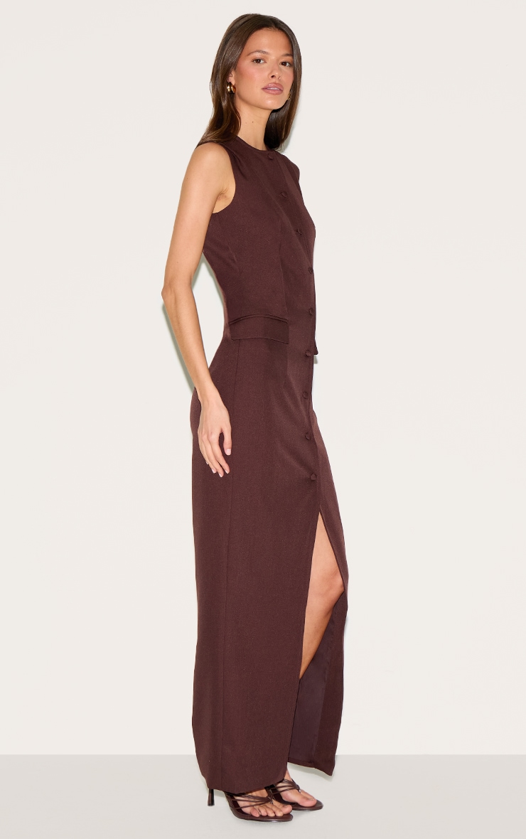 Deep Chocolate Woven Button Maxi Dress image 3