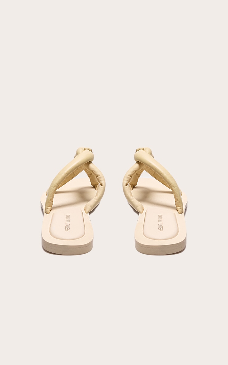 Sandales carrées en cuir véritable beige à brides rembourrées torsadées image 3