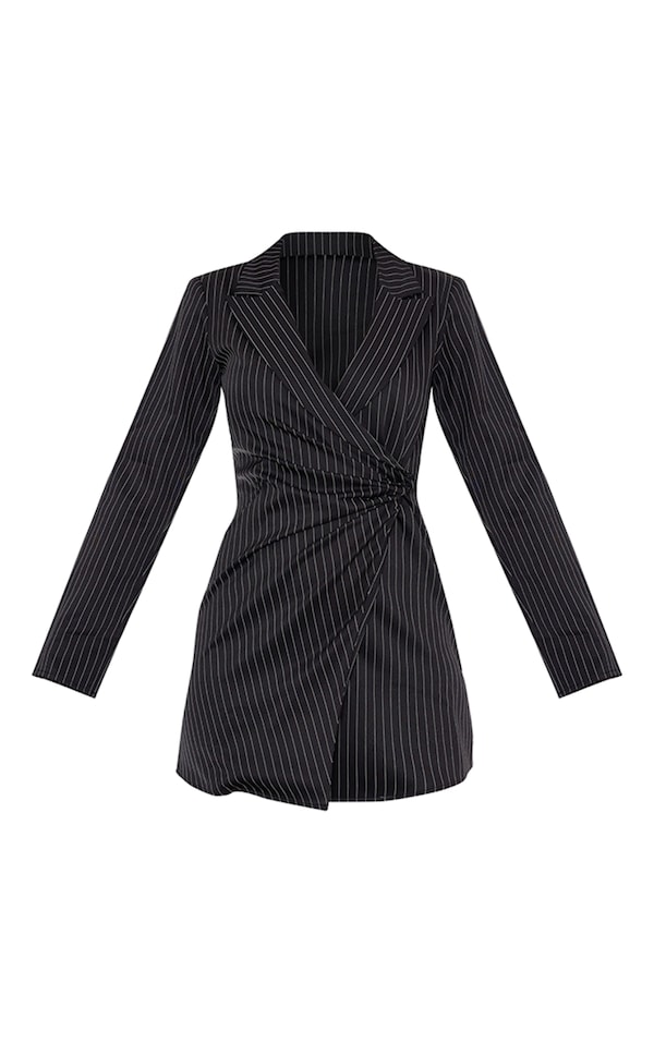 2378 Black Ruched Detail Striped Dress