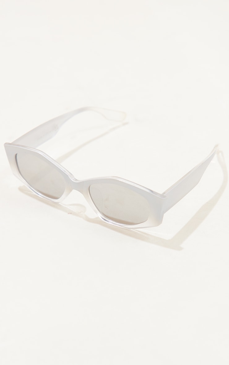 Silver Mirrored Slim Angled Hexagonal Sunglasses image 3