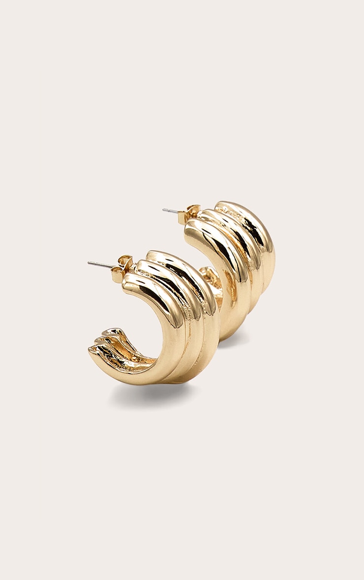 Boucles d'oreilles XXL oversize côtelées dorées image 1